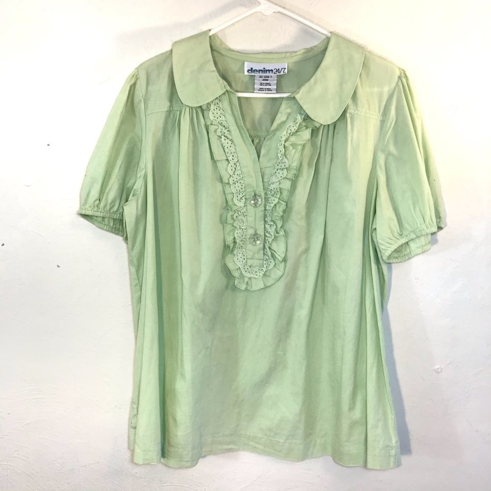 Honeydew green puff sleeve blouse - XXL
